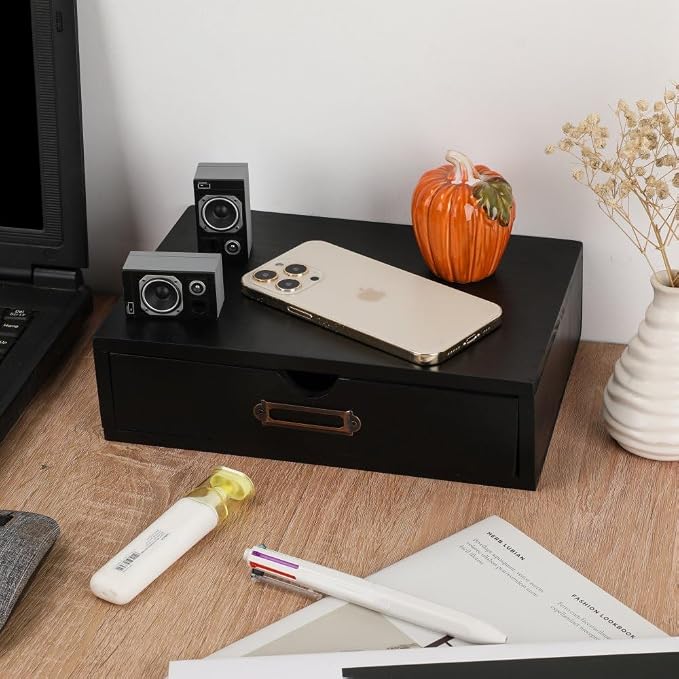 Wooden Drawers Black Wood Desktop Organizer with Drawers | Vintage Wooden Storage Box for Apothecary Cabinet, Wood Drawer, Countertop Drawer for Library Card Catalog Cabinet - Image 5