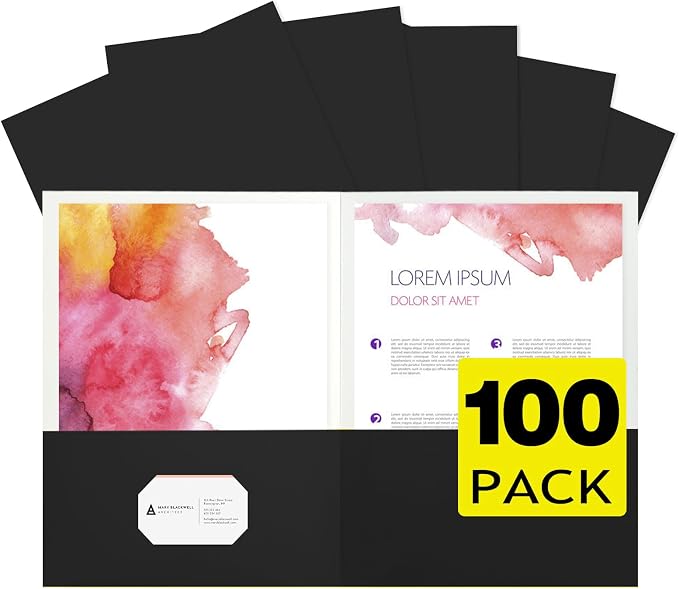pmybupo 100Pcs Black Two-Pocket Heavyweight File Folder,Letter Size,Paper File Folder for School Office Home Bussines by pmybupo