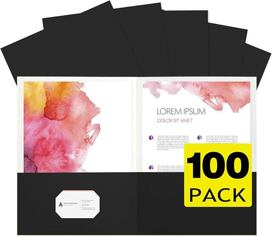 pmybupo 100Pcs Black Two-Pocket Heavyweight File Folder,Letter Size,Paper File Folder for School Office Home Bussines by pmybupo