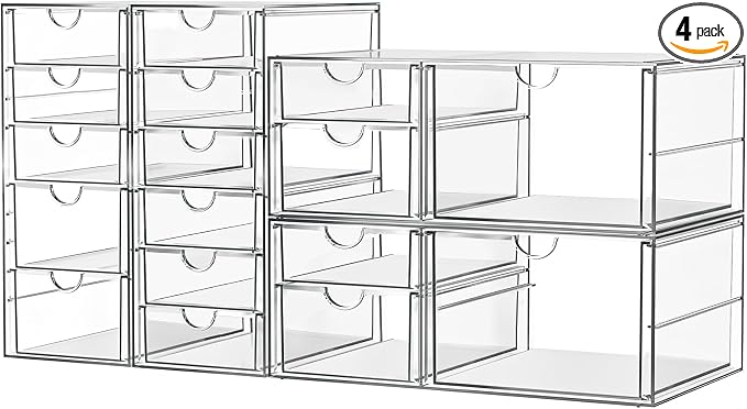 ARSTPEOE 17-Drawer Acrylic Storage & Makeup Organizer for Desk, Bath | Smooth-glide drawers, clear acrylic, 4-set stackable, dustproof, wipe-clean, for serum samples, sheet masks, bobby pins by ARSTPEOENeatChic