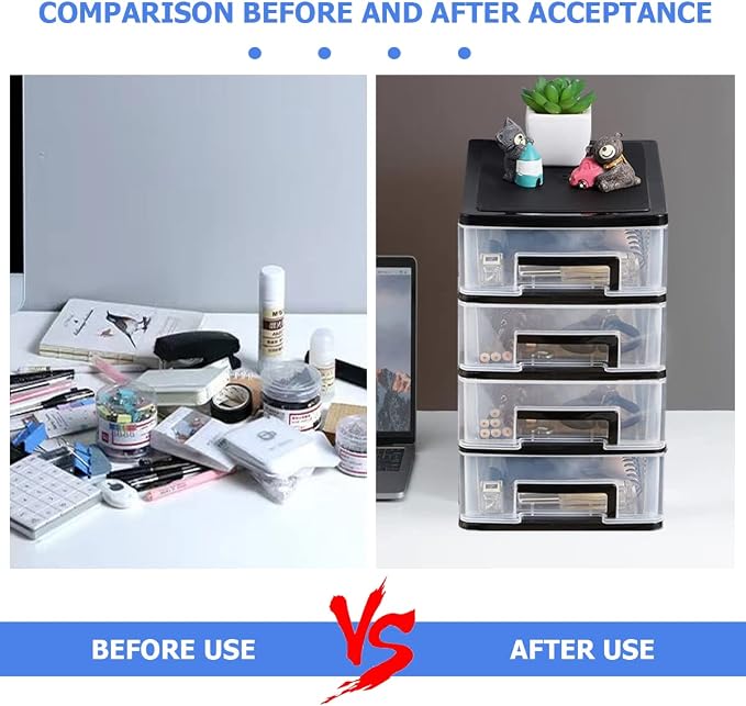 4 Tier Plastic Drawer Organizer Storage Box for Desk, Cosmetics, Jewelry, Office Supplies, Home Organization (8.46" x 5.9" x 9.84") - Image 6