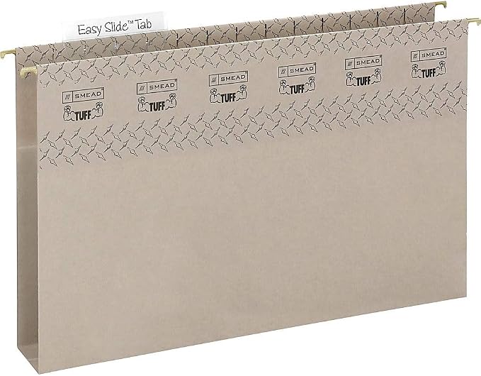 Smead TUFF Extra Capacity Box Bottom Hanging Folder, 1/3-Cut Easy Slide Tab, Steel Gray, 18 per Box (2" Expansion, Legal) - Image 2