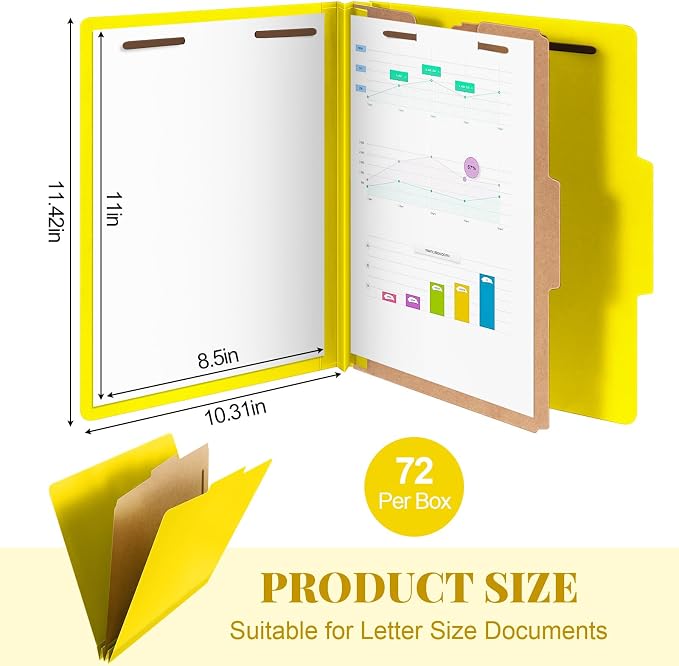 72 Pcs Skyygemm Classification Folder Letter Size, 1 Divider,Yellow | Back to School Supplies, File Organizer with Fastener, Expanding File Organizer Bulk for Office Employee, Staff, Teacher - Image 2