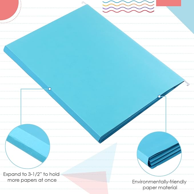 Yaomiao 24 Pack Hanging File Folders, 3 Pleats,Bright Color | Letter Size File Cabinet Folders, with 1/5-cut Adjustable Tabs, Expandable Document Cabinet, Home Desk Office Organization - Image 4