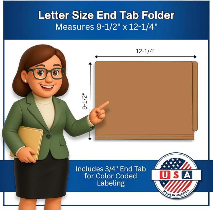 Brown File Folders, Doctor Stuff, Letter Size Reinforced End Tab Folder with 2" Bonded Fastener on Inside Front and Back, 14 pt Stock, Carton of 250 - Image 2