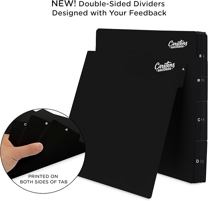 Carstens Records Heavy Duty Vinyl Album Dividers | 12" LP Separators with Tabs | Made in The USA | Music Organizer Tabs for Collectors (Black, Double-Sided, A-Z Vertical Tabs, 26 Tab Set) - Image 2