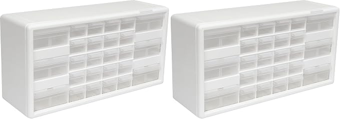 Akro-Mils 26-Drawer Plastic Drawer Storage Cabinet for Garage Organization, Bead Organizer, Building Bricks Storage, Teacher Toolbox, Makeup Organizer, 20-Inch W x 6-Inch D x 10-Inch H, 10124 White by Akro-Mils