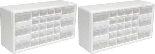 Akro-Mils 26-Drawer Plastic Drawer Storage Cabinet for Garage Organization, Bead Organizer, Building Bricks Storage, Teacher Toolbox, Makeup Organizer, 20-Inch W x 6-Inch D x 10-Inch H, 10124 White by Akro-Mils