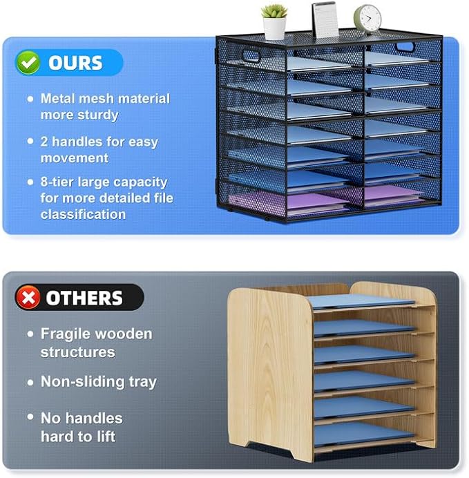 Lavatino 14 Compartments Paper Organizer for Desk, Mesh Literature Organizer, Mail File Sorter Tray with Handle, Desktop Mailbox for Office Classroom Home, Black - Image 2