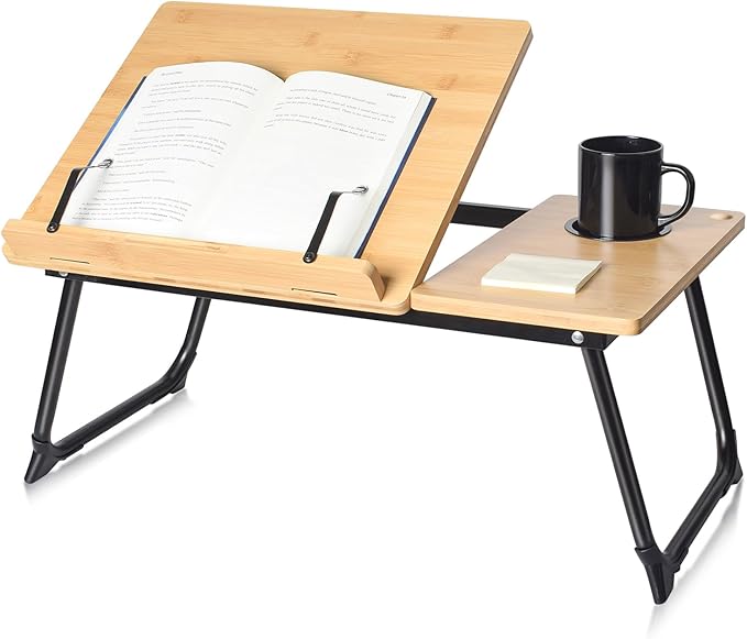 wishacc Book Stand for Reading in Bed, Laptop Stand Adjustable Book Holder Tray with Page Paper Clips Multi Angles Adjustable Cooking Bookstands for Textbook Recipe Magazine Tablet Portable by wishaccDirect