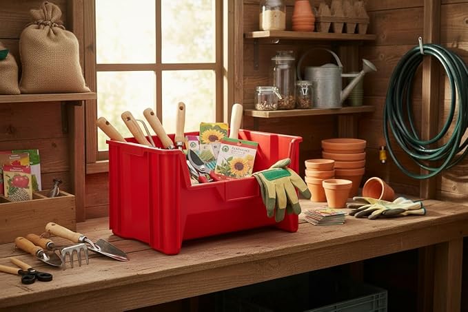 HE HUDSON EXCHANGE 20" x 15" x 12.5" (54 Pack) Plastic Giant Stackable Hopper Bin, Red - Image 3