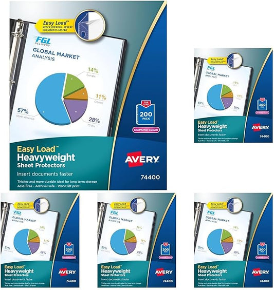 Avery Diamond Clear Heavyweight Sheet Protectors, Easy Load, 200 Document Protectors (74400), 1 LB (Pack of 5) by Avery
