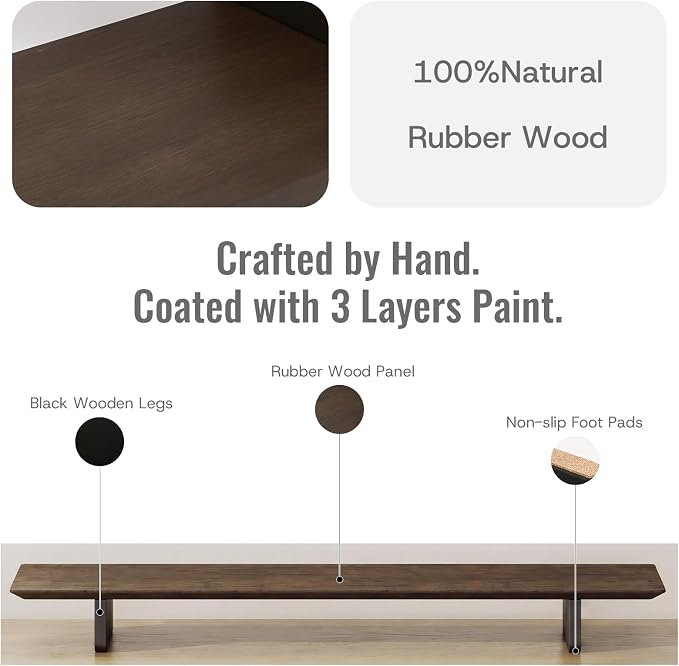EXPERLAM Solid Wood Dual Monitor Stand Riser, 43 Inch Rubberwood Desk Shelf for Top of Desk, Wood Monitor Stand for Desk 2 Monitors up to 27", Desktop Organizer for Laptop, TV, Printer - Image 2
