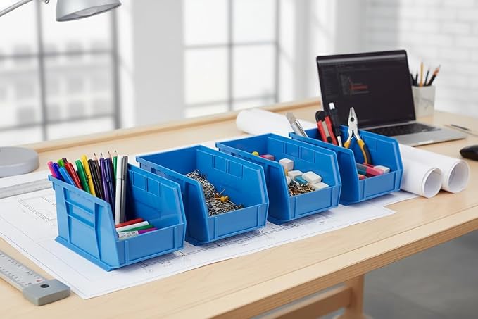 9.5" x 6" x 5" (6 Pack) Plastic Stackable Storage Bin, Hudson Blue - Image 2