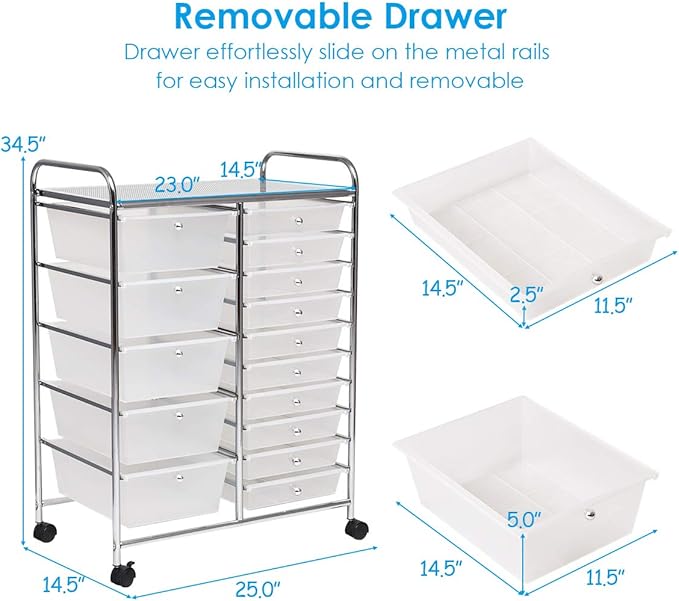 Giantex 15 Drawer Rolling Storage Cart Tools Scrapbook Paper Office School Organizer, Clear - Image 3