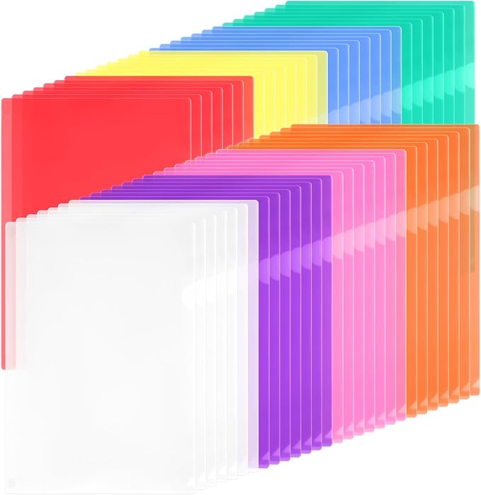 Fainne 200 Pcs Plastic Document Folders Clear File Folders Plastic Pockets Sleeves Letter Size 8.7 x 12.2 Inches A4 Assorted Colors for Office Supplies (Fresh Color) by Fainne