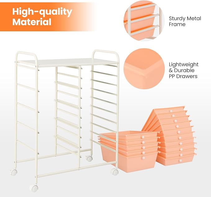 Giantex 15 Drawers Rolling Cart, Classroom Organizers, Storage Cart with Wheels, for Teacher Office Home School Supplies Tool Craft Art Paper - Image 7