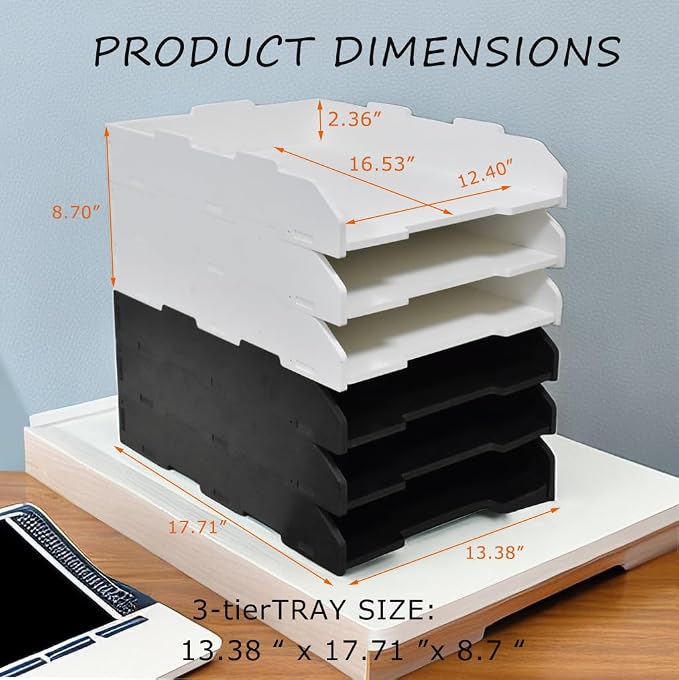 13.39"×17.72"×8.70" Large Capacity Desktop Organizer, Sturdy Stackable Wood File Paper Sorter, Premium Letter Mail Document Storage (3 Tier-Portrait) - Image 3