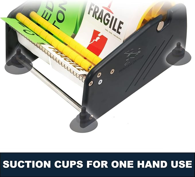 MDJ by Excell Manual Label Sticker Dispenser with 4 Suction Cups Base for Tabletop, Adjustable holder for multiple rolls for Office, Home, School, Warehouse, Easy Peel Off, Fits up to 6.5" Wide Labels - Image 5