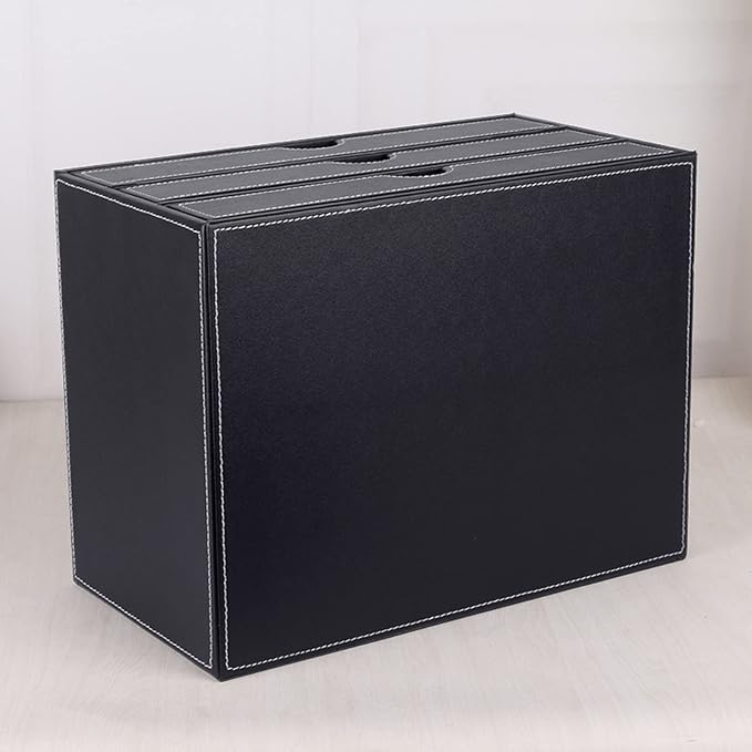 High-end PU Leather Desk Organizer File Cabinet Executive Office Supplies Desktop Filing A4 File Cabinet Stackable Storage Organizer Box with 3 Drawers (Black)… - Image 7