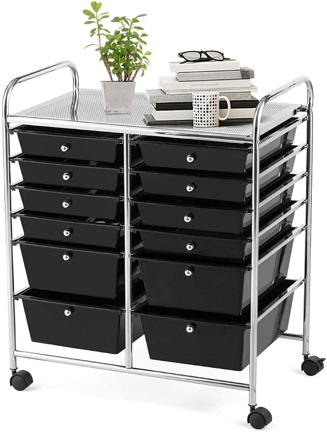 Moccha 12-Drawer Rolling Storage Cart - Utility Cart on Wheels with Lockable Casters for Craft Art Supply Paper Salon, Mobile Drawer Carts for Classroom Teacher School Office - Image 4