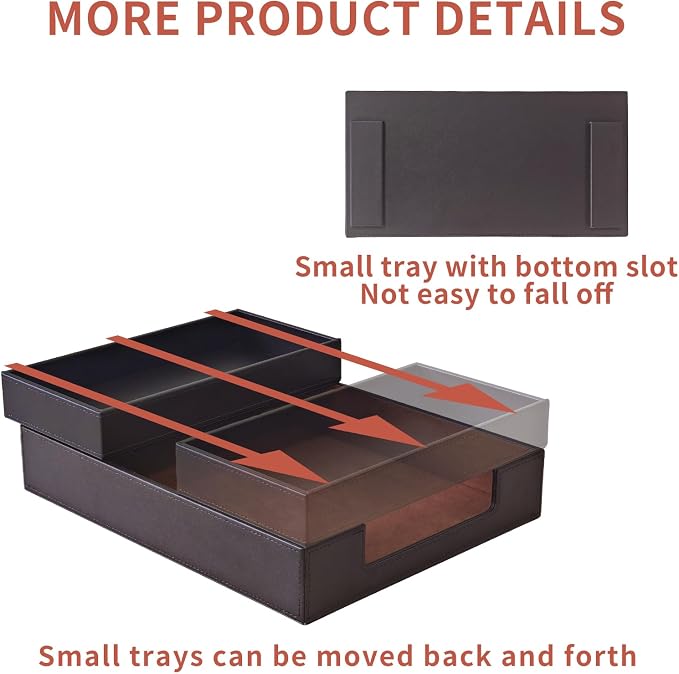 4 Pack Leather Office Supplies/Desk Organizer for Letter Paper Tray,Sticky Note Holder,Pen Cup,Stackable Small Letter Mail Sorter Tray,Workspace Decor for Women Men (Brown, 4-piece set) - Image 3