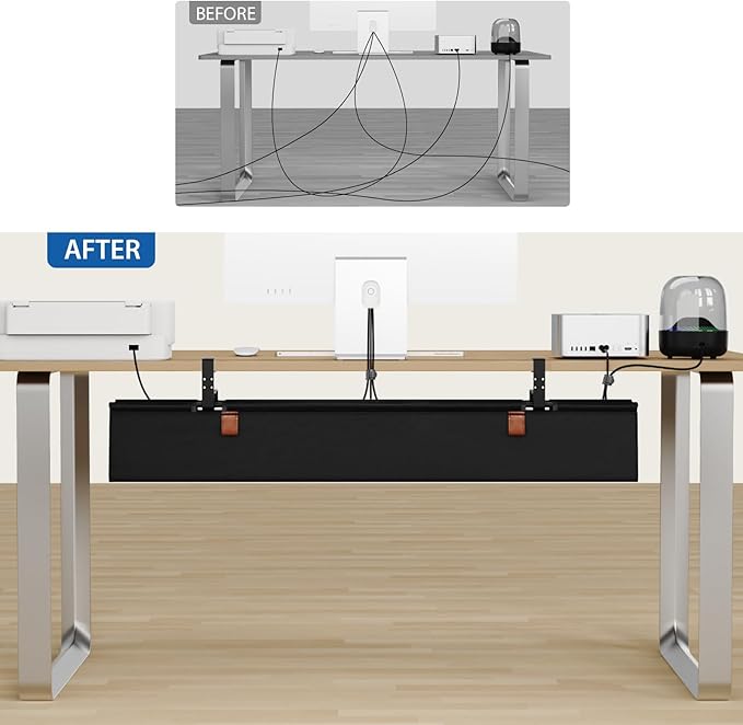 Zilink No Drill Under Desk Cable Management Tray 40" Cord Organizer for Table Clamp/Screw Mount Cable Management Under Desk Waterproof Fabric Cable Management Tray for Office, Home - Image 6