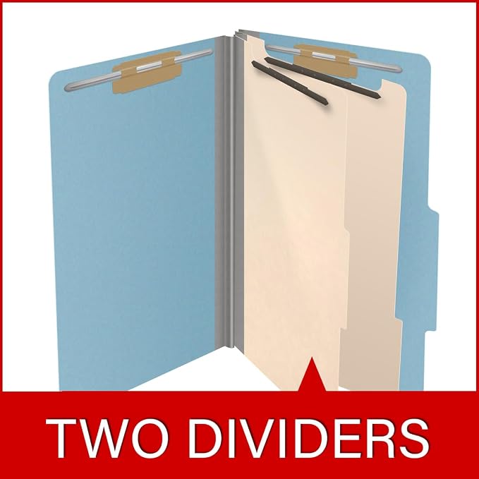 25 Pt. Pressboard Classification Folders, 2/5 Cut ROC Top Tab, Legal Size, 2 Dividers, Light Blue (Box of 10) - Image 8