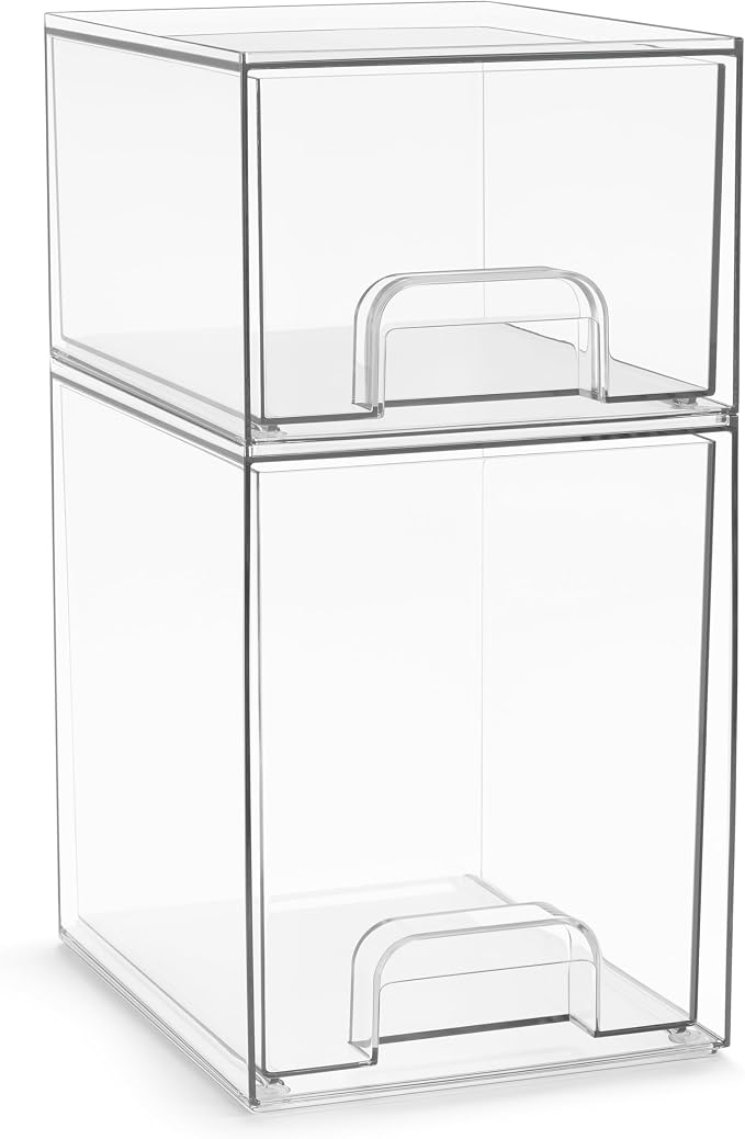 Sorbus Acrylic Storage Containers - 2 Pack, Stackable Storage Bins Set for Bathroom Organization - Clear Acrylic Drawer Organizers - Makeup Case Pull-Out Drawers (7.6’’ and 4.4’’ Tall) by Sorbus