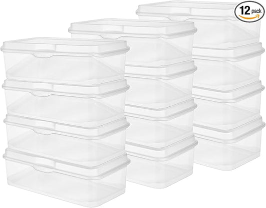 Sterilite 12-Pack FlipTop Stackable Rectangular Storage Bin with Hinging Lid, Clear | Bin with Hinged Lid, Stackable Multipurpose Organizer for Art & Craft Supplies, Accessories, Photos & CDs, Home or Office Use by Sterilite