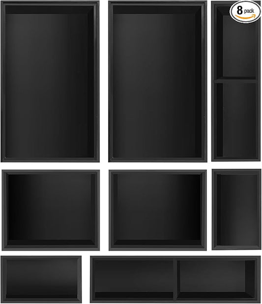 Bamboo Drawer Organizer Set, 8 PCS Black Multi-Use Drawer Storage Boxes, Junk Drawer Organizer Divider Bins for Bathroom, Kitchen, Office Desk, Makeup, Jewelry, Utensils by Bxngjuj