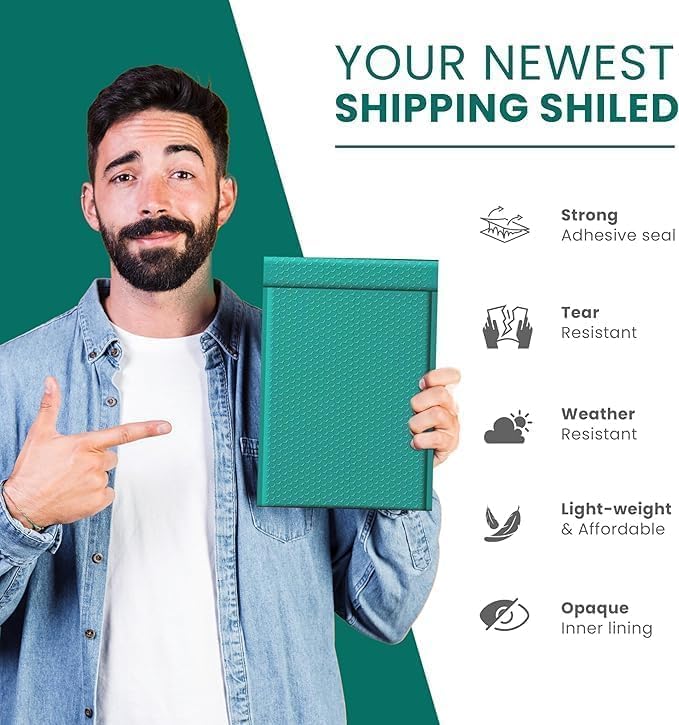 Green Bubble Mailers 12.5x19, Self Seal Poly Padded Envelopes #6, 100 Pack - Image 4
