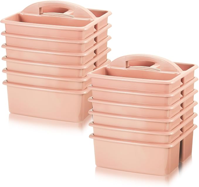 Lineshading 12 Pcs Classroom Caddy with 3 Compartment - Multipurpose Portable Plastic Storage Table Caddies with Handles for School Home Office Organizer(Flesh Pink) by Lineshading