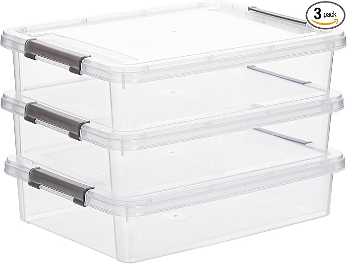 Citylife 3 PCS Plastic Storage Bins with Latching Lids Portable Project Case Clear File Box Stackable Storage Containers for Organizing A4 Paper, Photo, Document, Scrapbook by CITYLIFEHomeOrganization