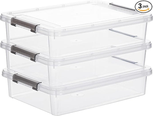 Citylife 3 PCS Plastic Storage Bins with Latching Lids Portable Project Case Clear File Box Stackable Storage Containers for Organizing A4 Paper, Photo, Document, Scrapbook by CITYLIFEHomeOrganization