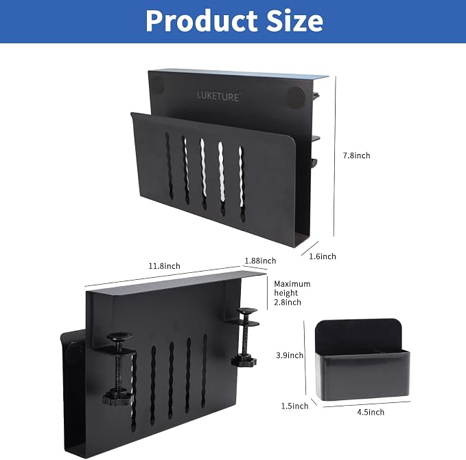 LUKETURE Desk Side Storage Laptop Holder No Drill Clamp On Organizer | Steel Side Desk Organizer, Clamp on Laptop Mount with Pen Holder, Hanging Storage for Home Office, Fits 0.3" to 2.8" - Image 9
