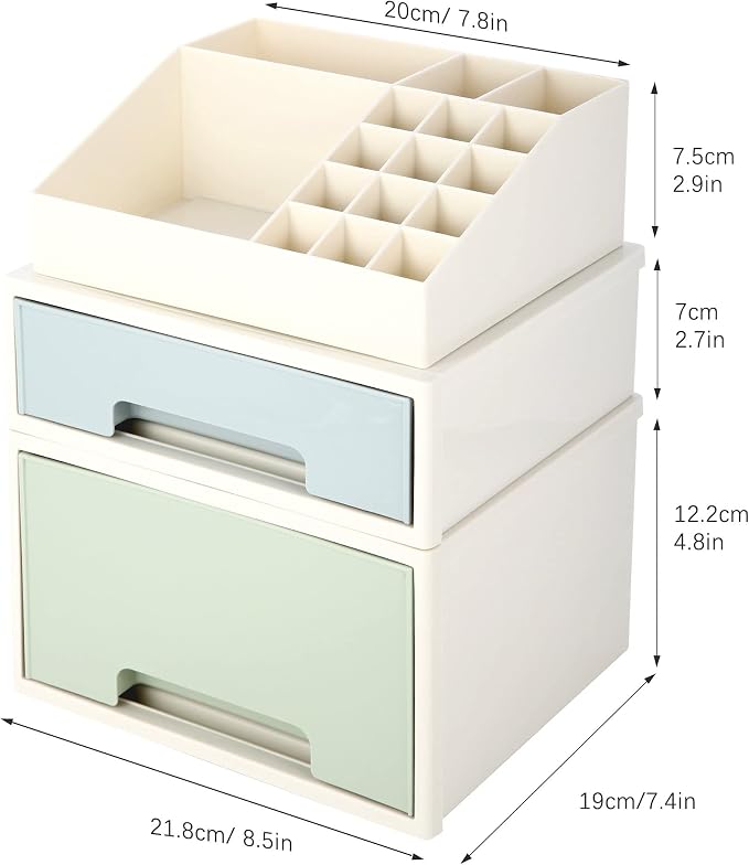 Stationery Organizer Box, Makeup Organizer Set, Pen/Pencil, Remote Control, Office Supplies, Business Card Holder, Free Combination, [TBF-09] w/ 2 Drawers + 16 Slots - Image 3