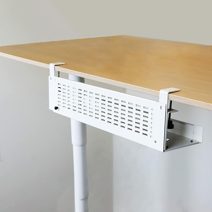 AEONS Under Desk Cable Management Tray Kit - Horizontal Adjustable up tp 41” Desk Organizer Removable C Clamp Mount Reversiable Computer Cord Raceway and Modesty Panel for Large Table, White/Beige - Image 7