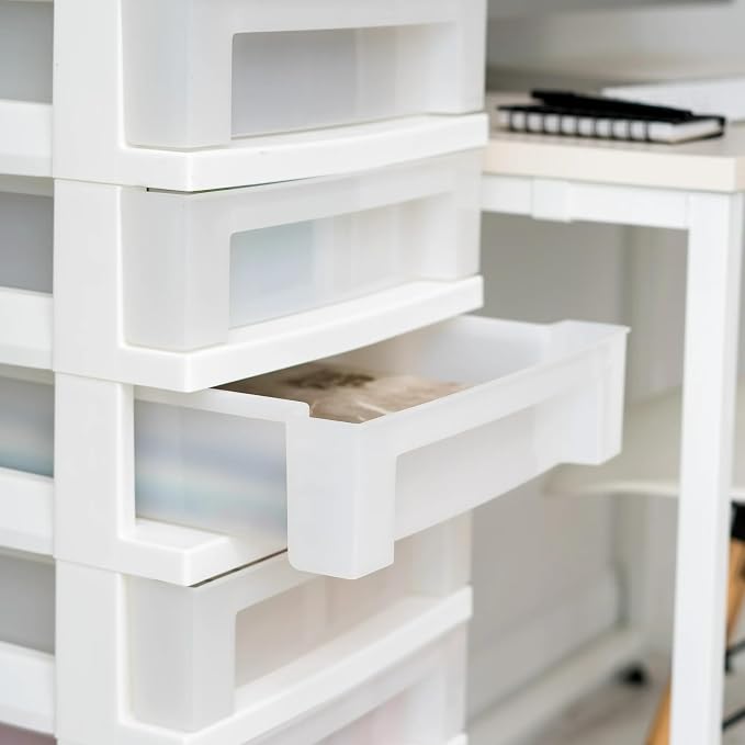 9-Drawer Slim Plastic Storage Cart with Divided Organizer Top, Mobile Rolling Storage Unit on Casters for Office, Bedroom, Craft Room, White (14.4”L x 12.2”W x 37.9”H) - Image 4