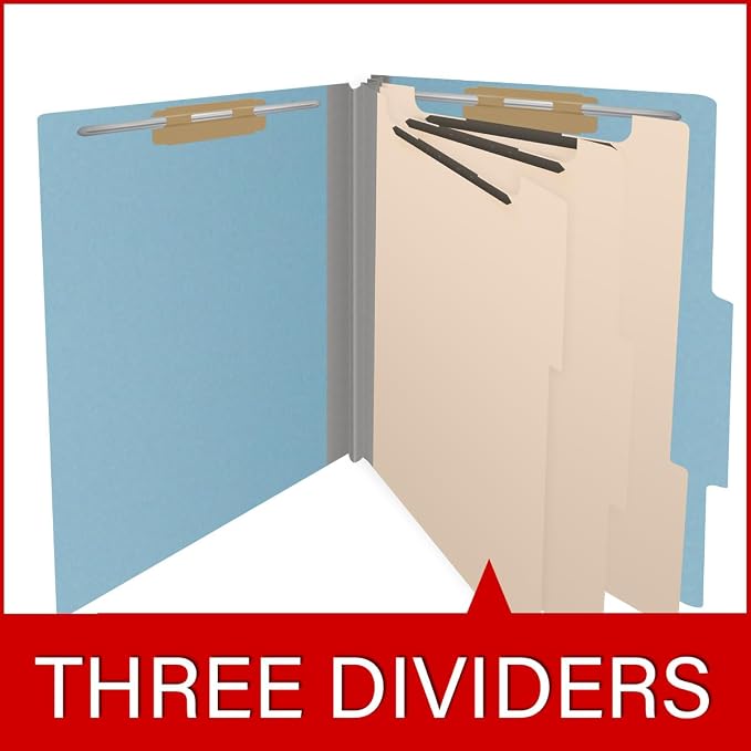 25 Pt. Pressboard Classification Folders, 2/5 Cut ROC Top Tab, Letter Size, 3 Dividers, Light Blue (Box of 10) - Image 8