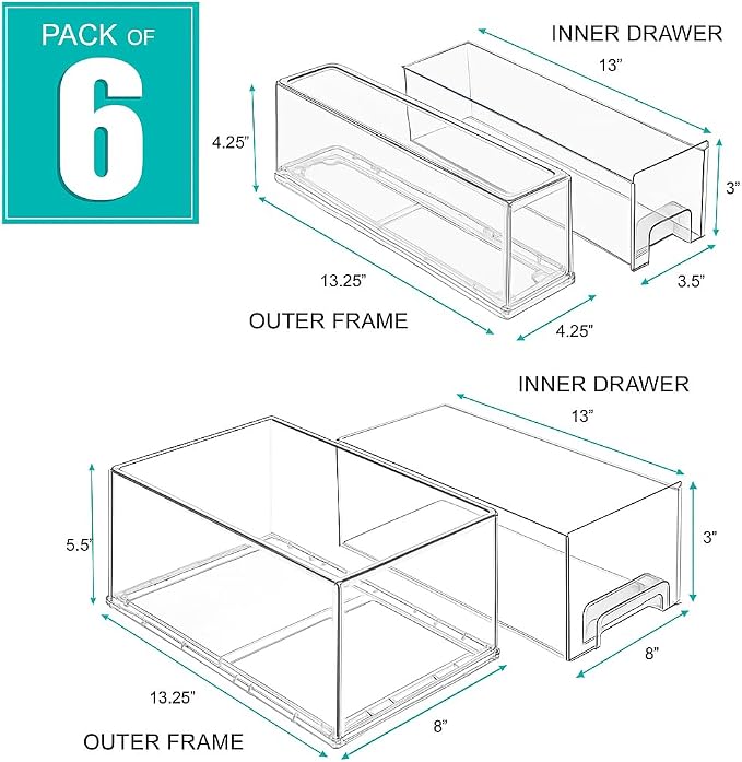 Sorbus 2 Large & 4 Small Clear Stackable Storage Drawers – Plastic Organizer Bins with Handles – Stackable Pull-Out Storage Drawers for Closet, Pantry, Office, Bathroom, Craft, and Toy Organization - Image 3