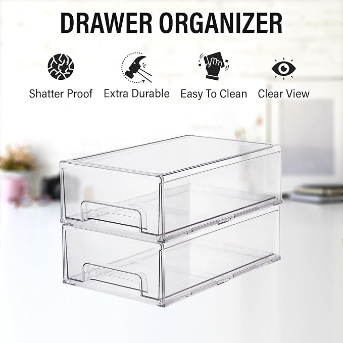 Clear Plastic Storage Drawer Organizer Bins, Perfect for Kitchen Organization or Pantry Organization and Storage, Fridge Drawer Organizer Bins, Pantry Storage and Organization Bins - Image 3