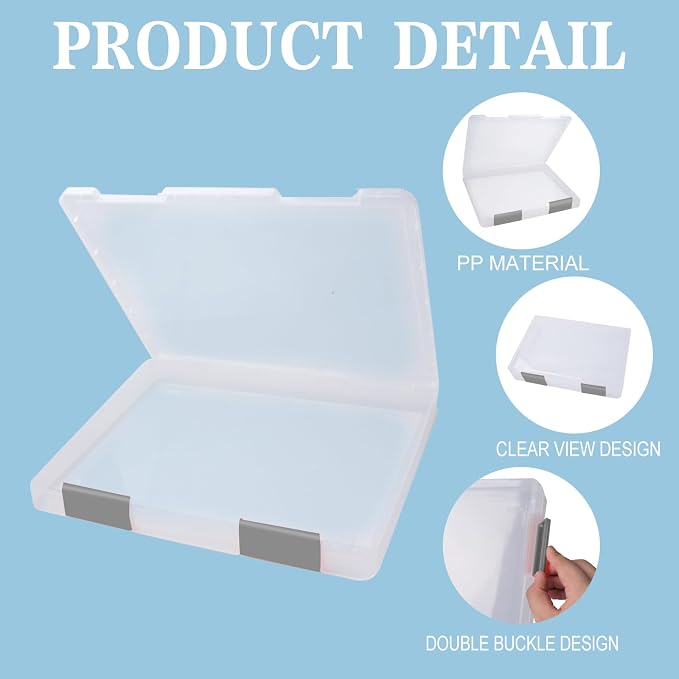 12 Pcs Clear A4 A5 File Box Document Plastic Storage Box with 48 Labels File Holder Organizer Paper Plastic Case Magazine Protector with Buckle Office School Supplies(Grey) - Image 3