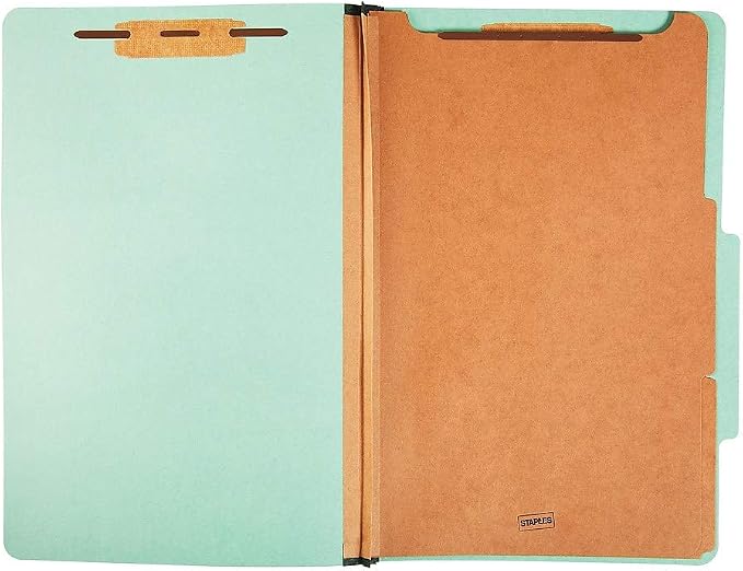 Staples Pressboard Classification Folder, Legal Size, 2/5‑Cut Top Tab, 2 Dividers, Green, Durable Construction, 20/Box - Image 3