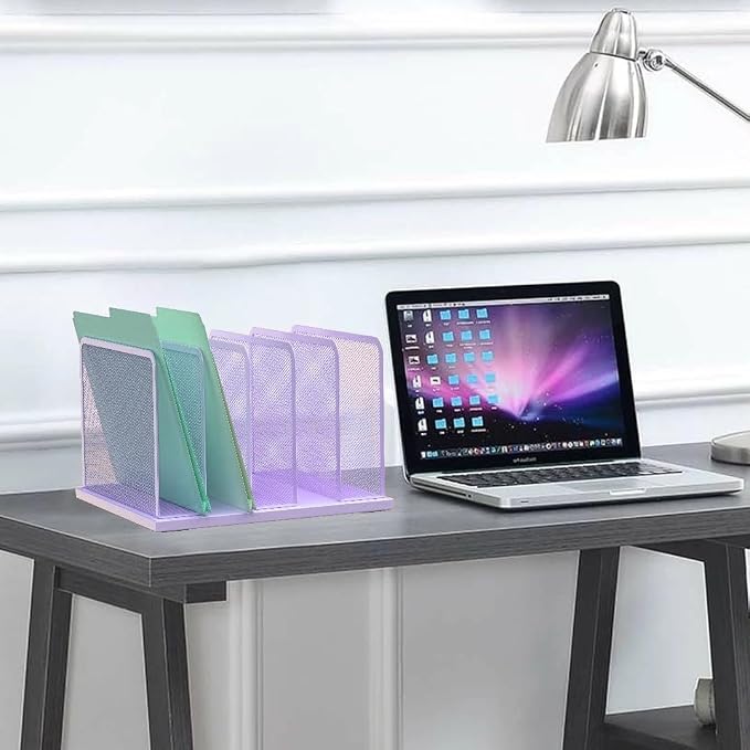 Kuntine.B 5-Section Upright Desk File Organizer Purple 1 Pack | Vertical, Mesh, Metal, Assembly, Stability, Sturdiness, Organization, Standing - Image 6