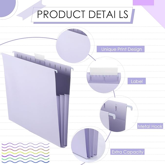 Yaomiao 24 Pack Hanging File Folders, 3 Pleats,Fresh Color | Letter Size File Cabinet Folders, with 1/5-cut Adjustable Tabs, Expandable Document Cabinet, Home Desk Office Organization - Image 3