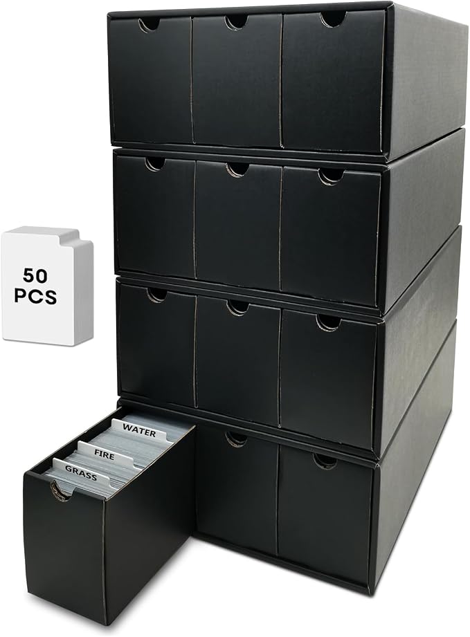 Trading Card Storage Box, Collector Cardboard Card Box with 50 Dividers for MTG TCG Magic Baseball Sports Cards Collection, 12 Drawers by Fageverld
