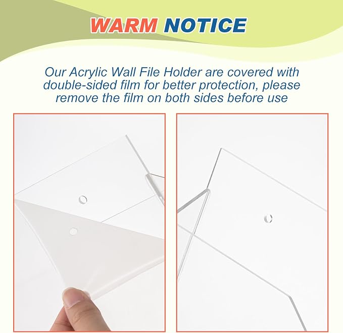 Feifeiya 2Pcs Clear Acrylic File Holder Wall Mount Mail Magazine Organizer File Holders with Screw Wall Office Document Storage Magazine Brochure(14"x8.3"x1.2",Horizontal,Clear) - Image 2