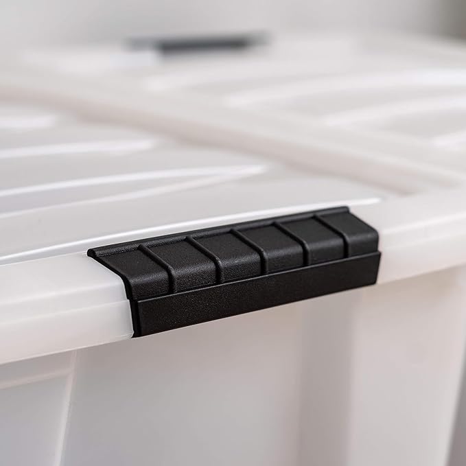 IRIS USA 6-Pack 40 Quart Storage Bins with Lids, Pearl | Conceals contents for a clean look. Perfect for moving, blankets, clothing, and garage storage. Nestable design saves space - Image 8