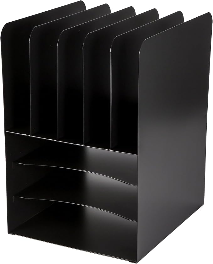 Huron Desktop File Binder Organizer Storage, Combination Vertical 5/Horizontal 3 Slot Compact Letter Tray, Black Steel - Image 2